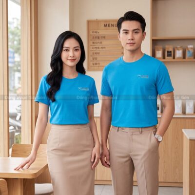 Áo cổ tròn đồng phục may sẵn vải Cotton 4 chiều thấm hút tốt 1
