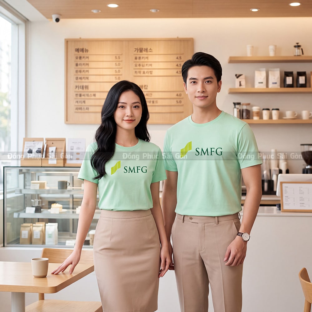 Áo cổ tròn đồng phục may sẵn vải thun trơn dễ mặc 1