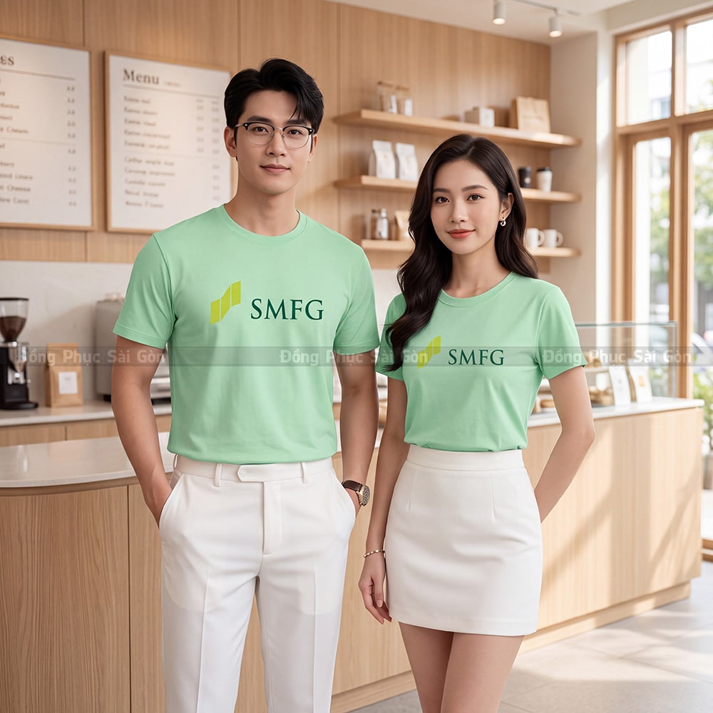 Áo cổ tròn đồng phục may sẵn vải thun trơn dễ mặc 2