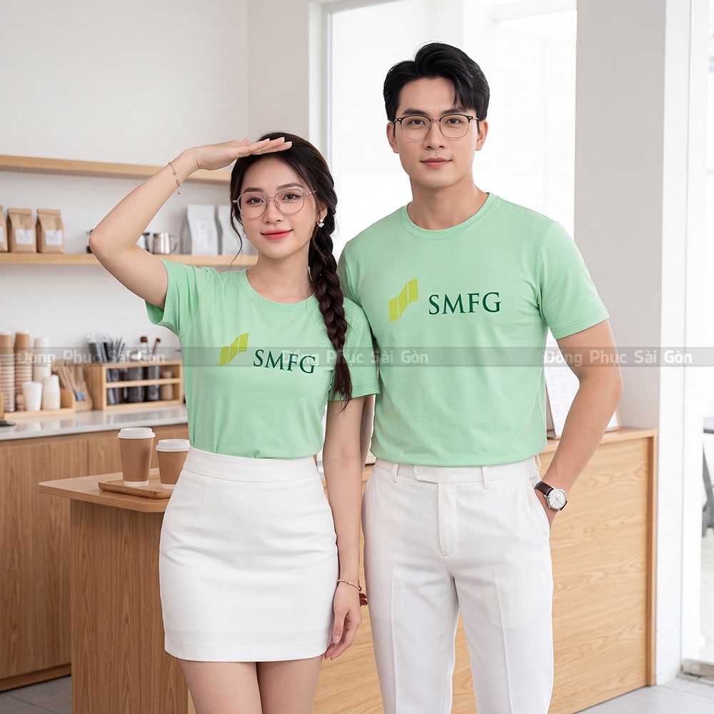 Áo cổ tròn đồng phục may sẵn vải thun trơn dễ mặc 3