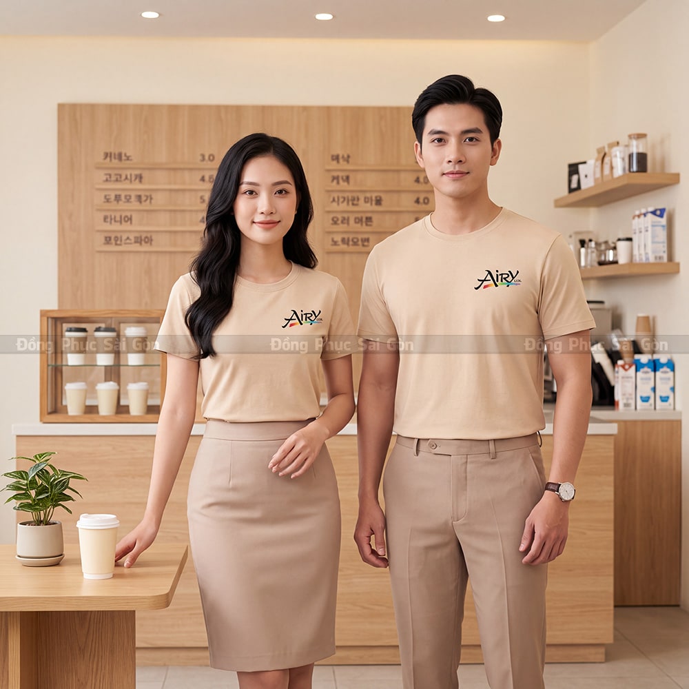 Áo cổ tròn may sẵn màu be vải Cotton 4 chiều mềm mại 2