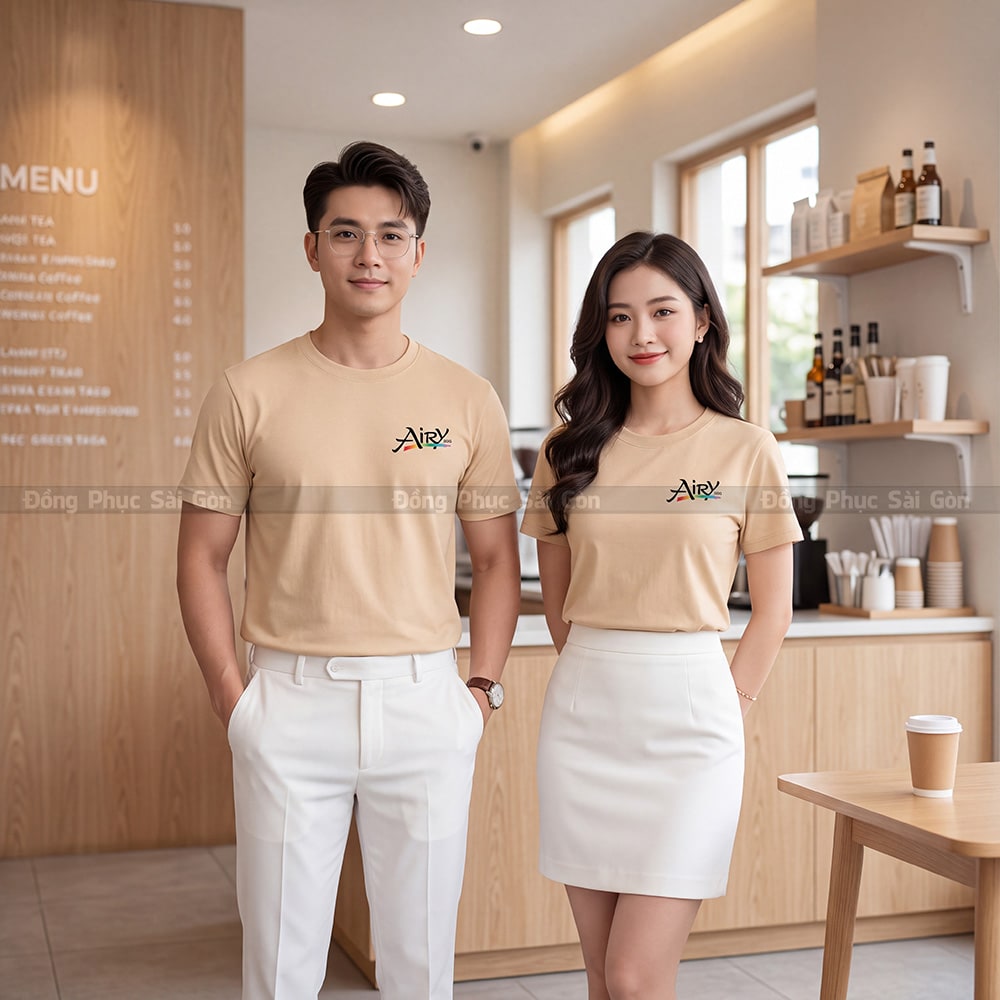 Áo cổ tròn may sẵn màu be vải Cotton 4 chiều mềm mại 3
