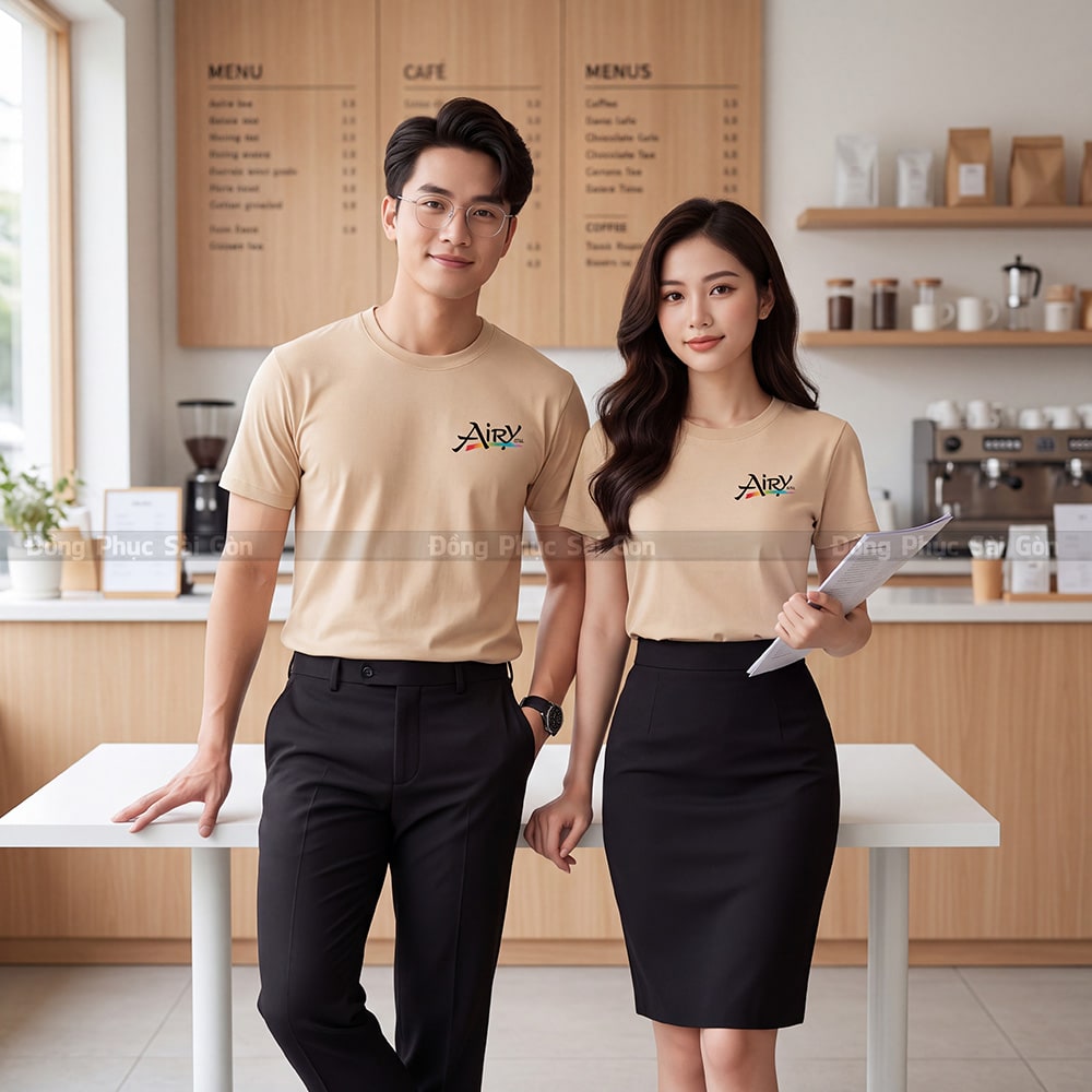 Áo cổ tròn may sẵn màu be vải Cotton 4 chiều mềm mại 5