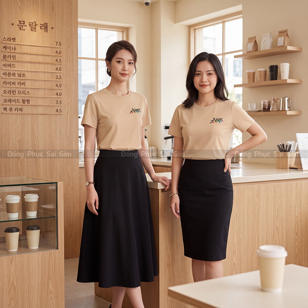 Áo cổ tròn may sẵn màu be vải Cotton 4 chiều mềm mại 6