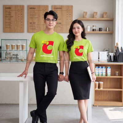 Áo cổ tròn may sẵn màu xanh giá rẻ nhận in logo theo yêu cầu 3