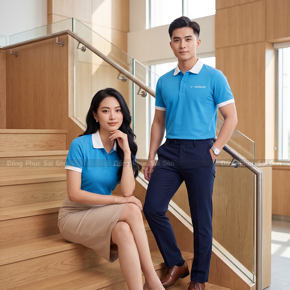 Áo đồng phục may sẵn màu xanh dương tận xưởng 4