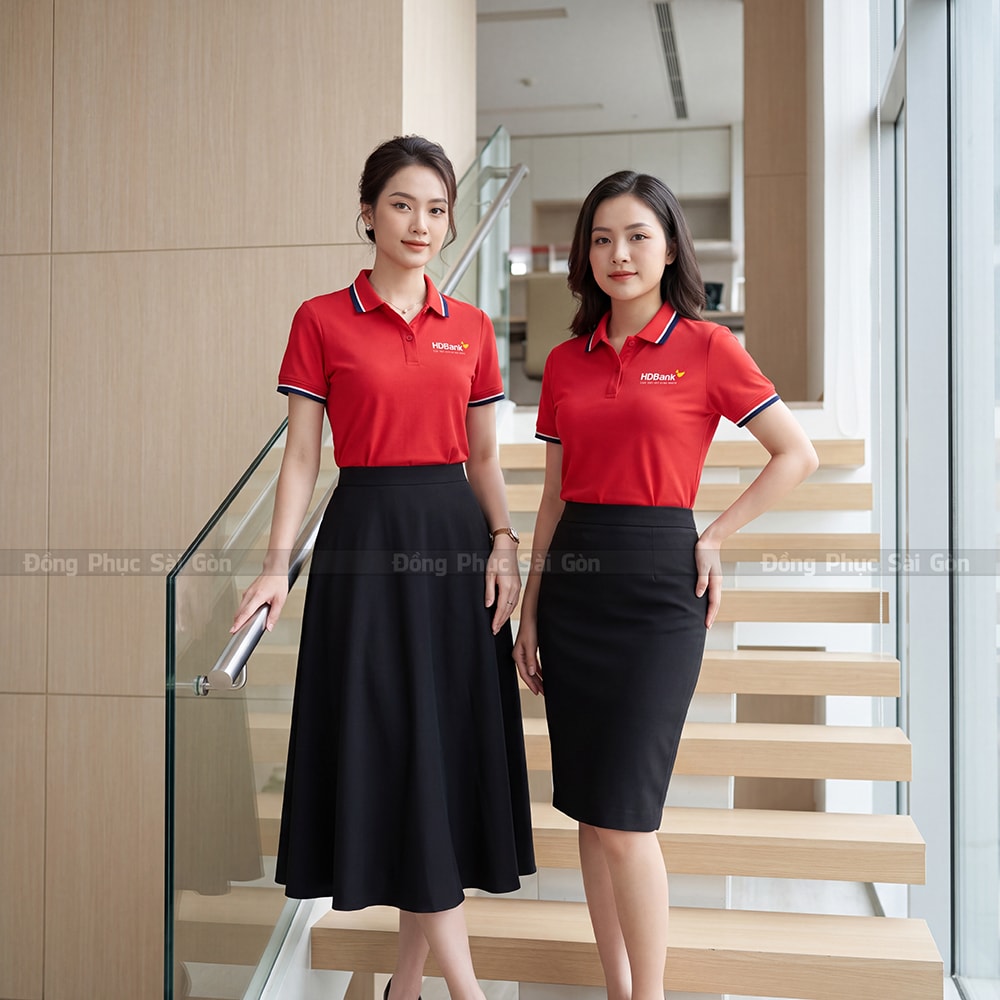 Áo đồng phục polo có cổ có sẵn màu đỏ vải mềm 1