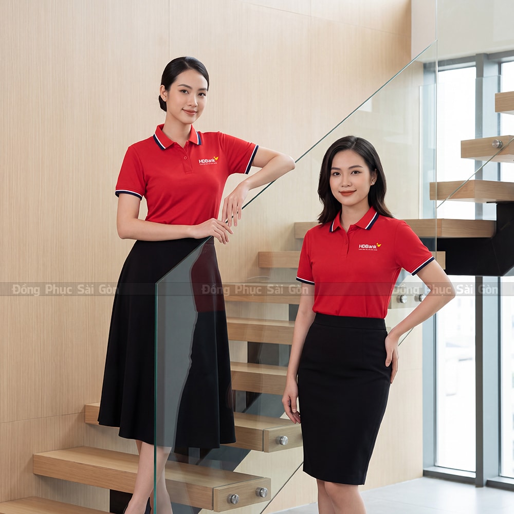 Áo đồng phục polo có cổ có sẵn màu đỏ vải mềm 2