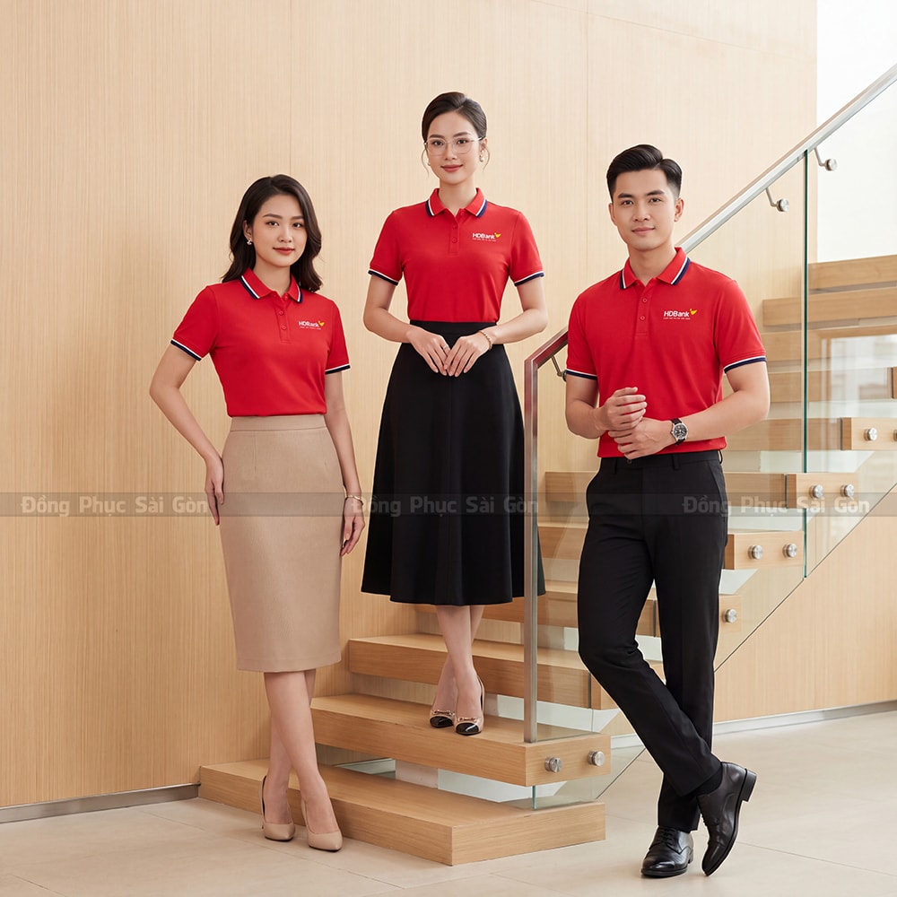 Áo đồng phục polo có cổ có sẵn màu đỏ vải mềm 3