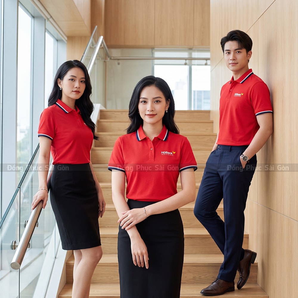 Áo đồng phục polo có cổ có sẵn màu đỏ vải mềm 5