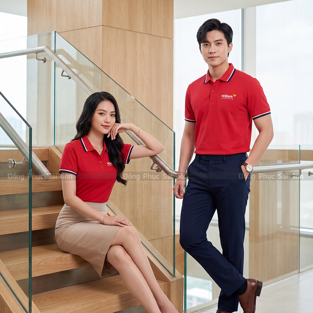 Áo đồng phục polo có cổ có sẵn màu đỏ vải mềm 6