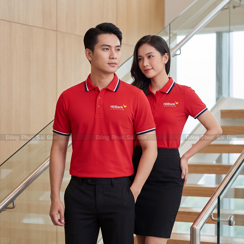 Áo đồng phục polo có cổ có sẵn màu đỏ vải mềm 7