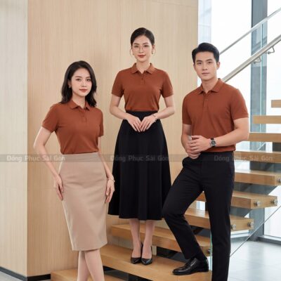 Áo đồng phục polo có cổ có sẵn màu nâu lịch sự 4