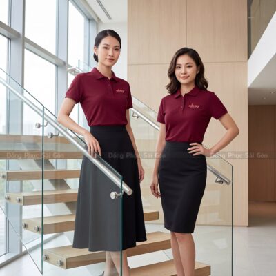 Áo đồng phục polo may sẵn màu đỏ đô thoải mái 2