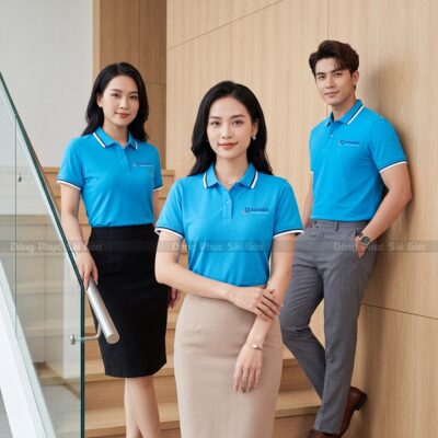 Áo nhóm polo may sẵn màu xanh dương năng động 6