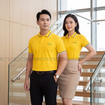Áo phông đồng phục polo may sẵn màu vàng PL04029 1