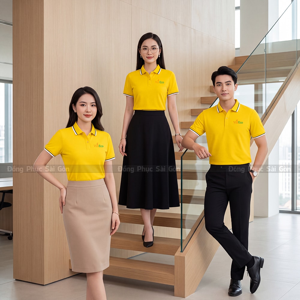 Áo phông đồng phục polo may sẵn màu vàng PL04029 4