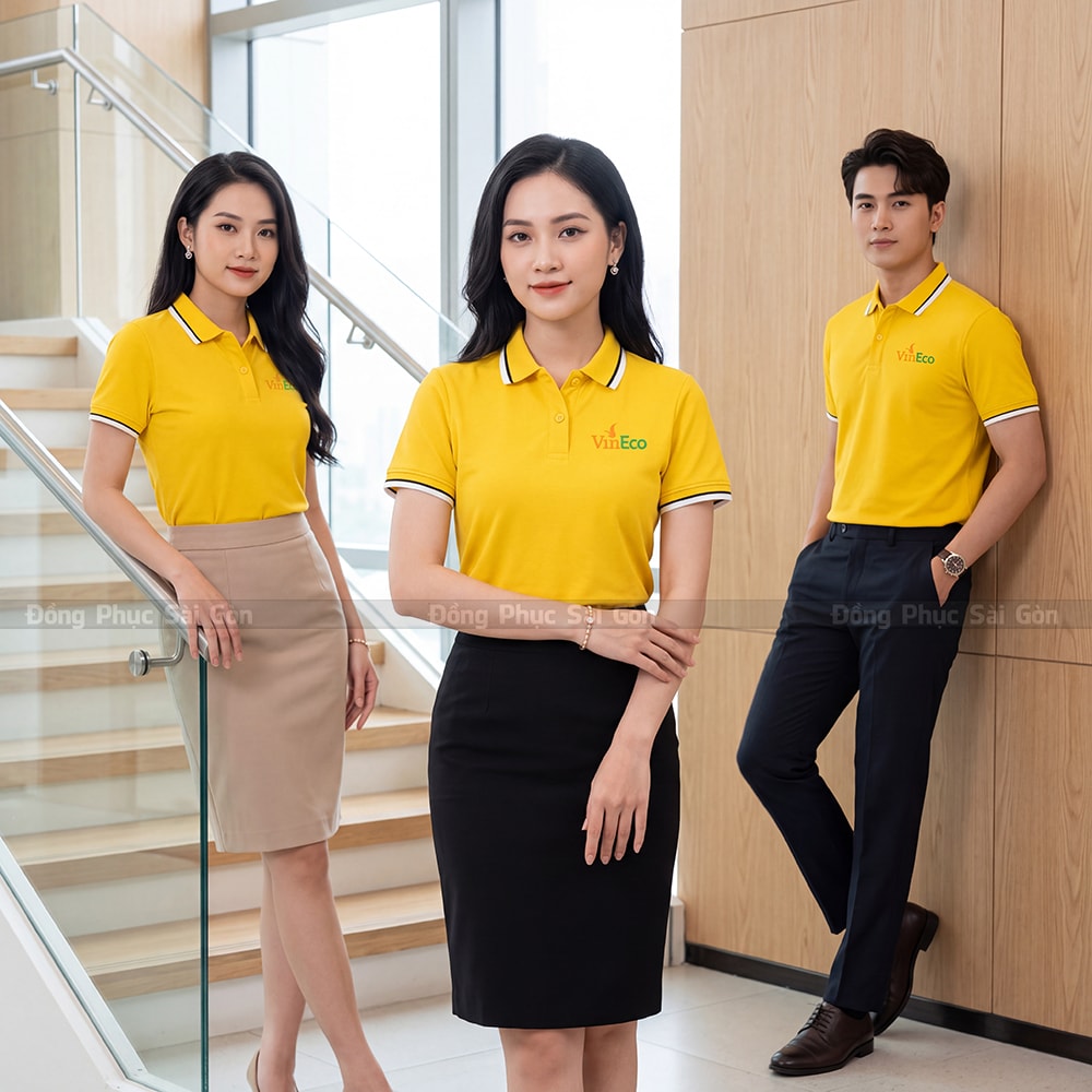 Áo phông đồng phục polo may sẵn màu vàng PL04029 6