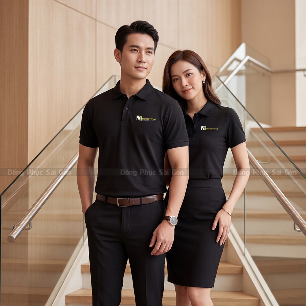 Áo polo doanh nghiệp may sẵn màu đen cá tính 1