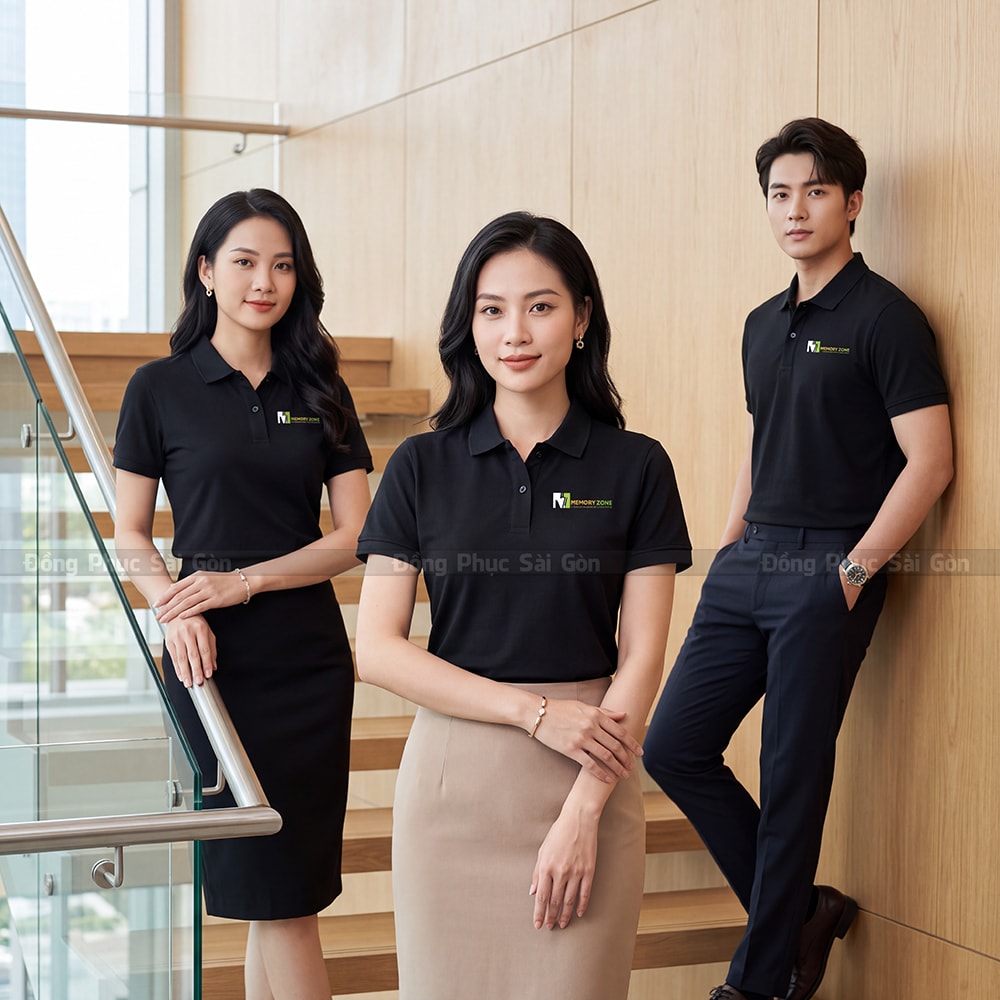 Áo polo doanh nghiệp may sẵn màu đen cá tính 6