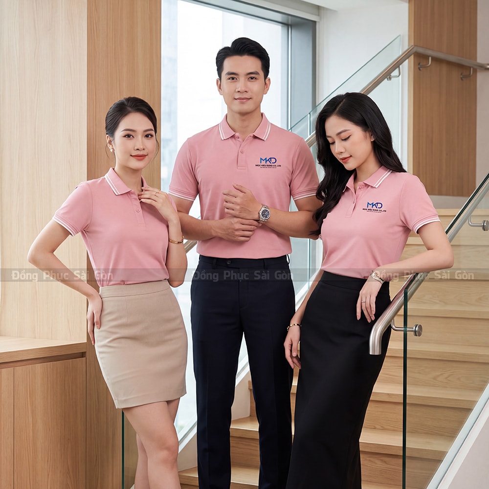 Áo polo đồng phục cao cấp may sẵn màu hồng nhạt PL04040 1