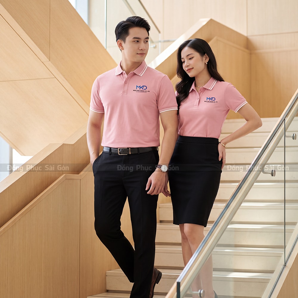 Áo polo đồng phục cao cấp may sẵn màu hồng nhạt PL04040 2