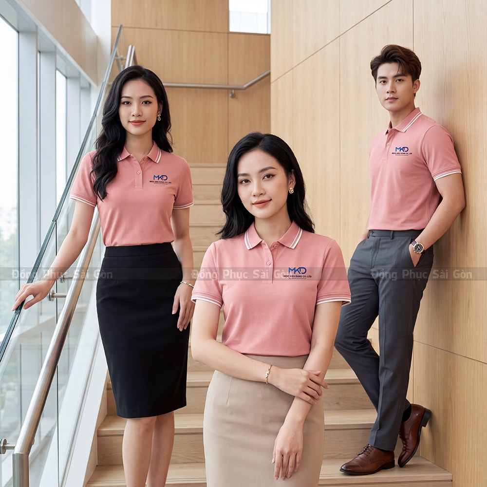 Áo polo đồng phục cao cấp may sẵn màu hồng nhạt PL04040 4