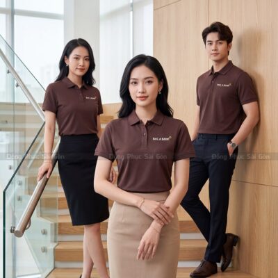 Áo polo đồng phục cao cấp may sẵn màu nâu form đứng 6