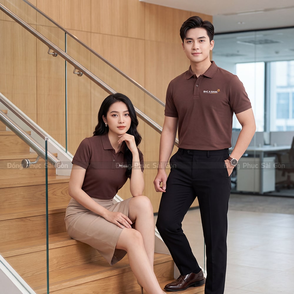 Áo polo đồng phục cao cấp may sẵn màu nâu form đứng 7