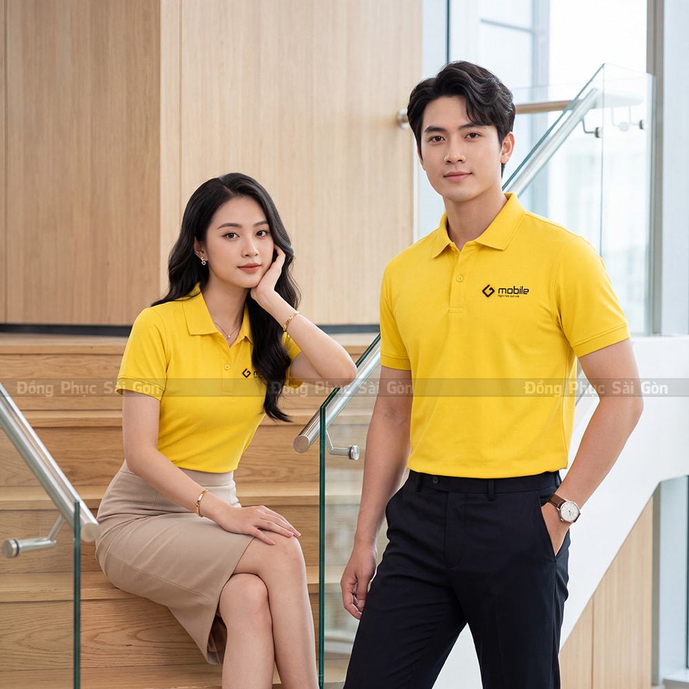 Áo polo đồng phục công ty may sẵn màu vàng 1