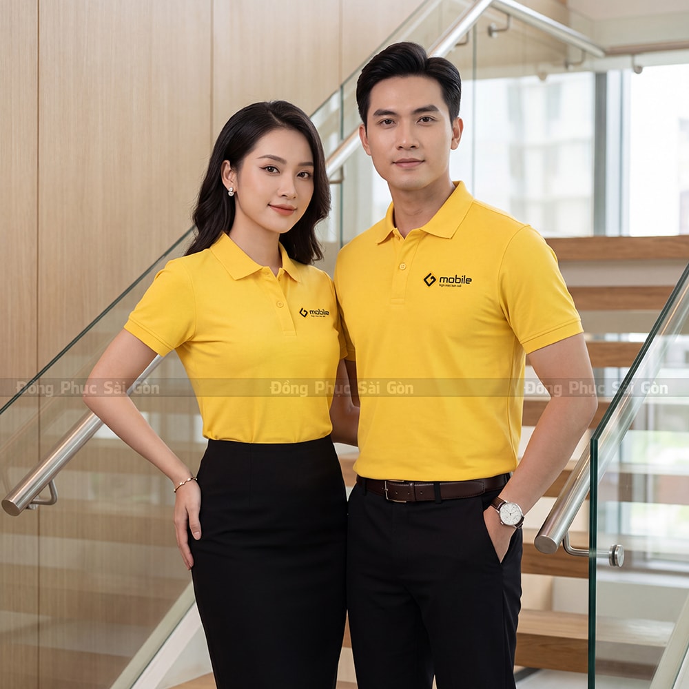 Áo polo đồng phục công ty may sẵn màu vàng 2