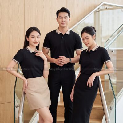 Áo polo đồng phục may sẵn màu đên chuẩn form 3