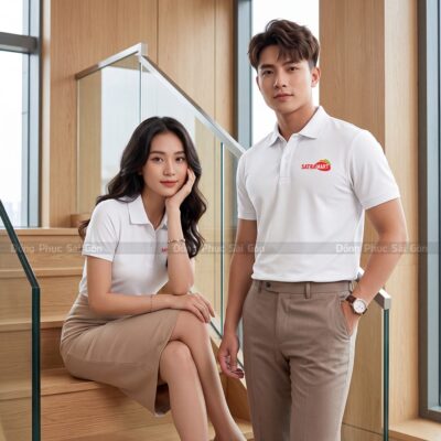 Áo polo đồng phục may sẵn màu trắng 2