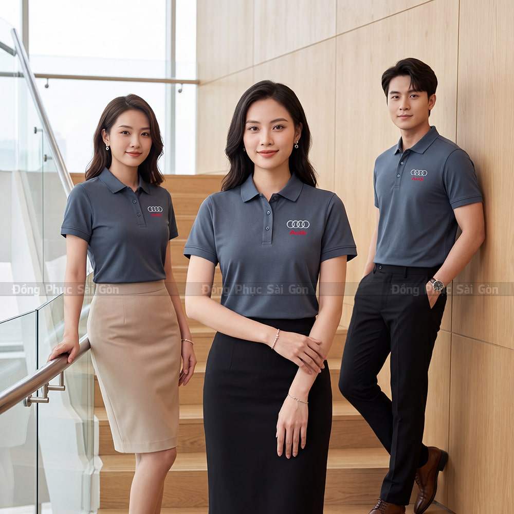 Áo polo đồng phục may sẵn màu xám chuột trẻ trung 2
