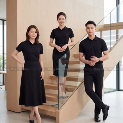 Áo polo ngắn tay đồng phục may sẵn màu đen giá xưởng 4