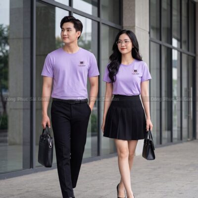 Áo thun cổ tròn may sẵn giá tận xưởng màu tím 1