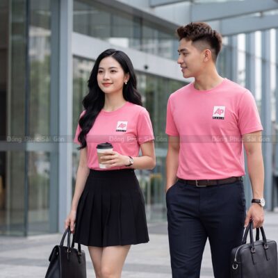 Áo thun cổ tròn may sẵn màu hồng cánh sen giá gốc tận xưởng 5