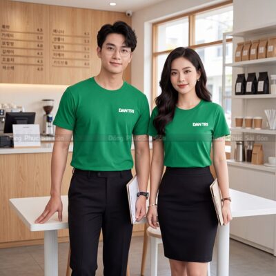Áo thun cổ tròn may sẵn màu xanh lá chuẩn form 4