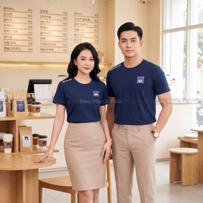 Áo thun cổ tròn may sẵn màu xanh navy sản xuất giá gốc 5