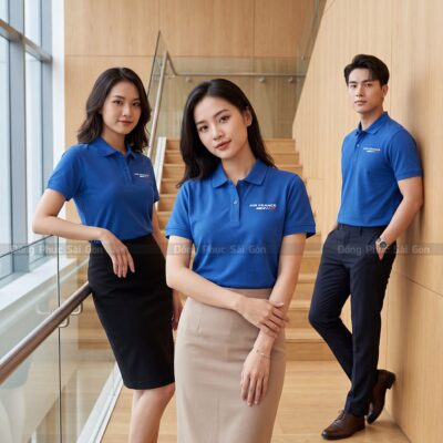 Áo thun cổ trụ đồng phục có sẵn màu xanh hiện đại 6