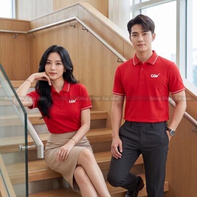 Áo thun đồng phục có cổ may sẵn in logo theo yêu cầu 2