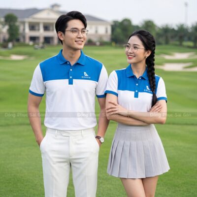 Áo thun đồng phục màu trắng phối xanh 2