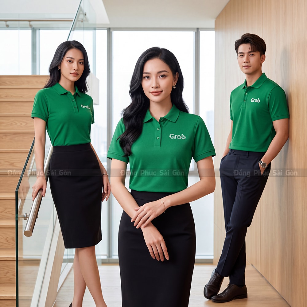 Áo thun đồng phục polo may sẵn màu xanh lá form đẹp 6