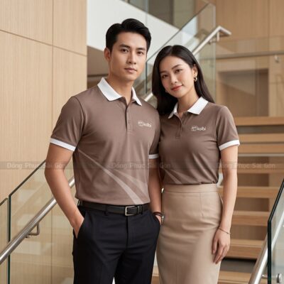 Áo thun đồng phục Thủ Đức màu nâu nhạt phối trắng 3