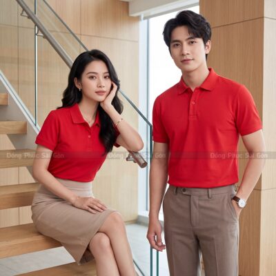 Áo thun polo cổ trụ đồng phục có sẵn màu đỏ PL02037 6