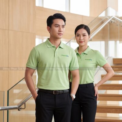 Áo thun polo đồng phục công ty may sẵn màu xanh lá 1