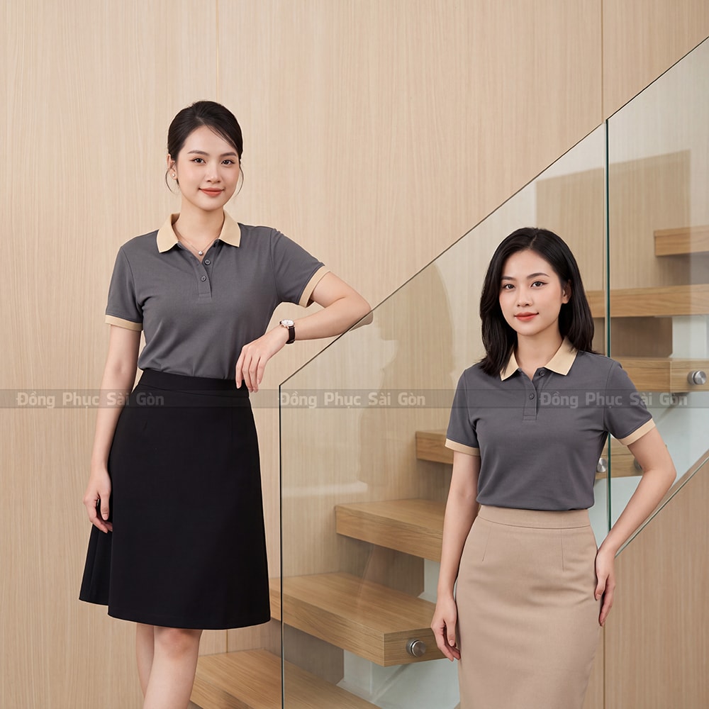 Áo thun polo đồng phục may sẵn màu xám thoáng mát 1