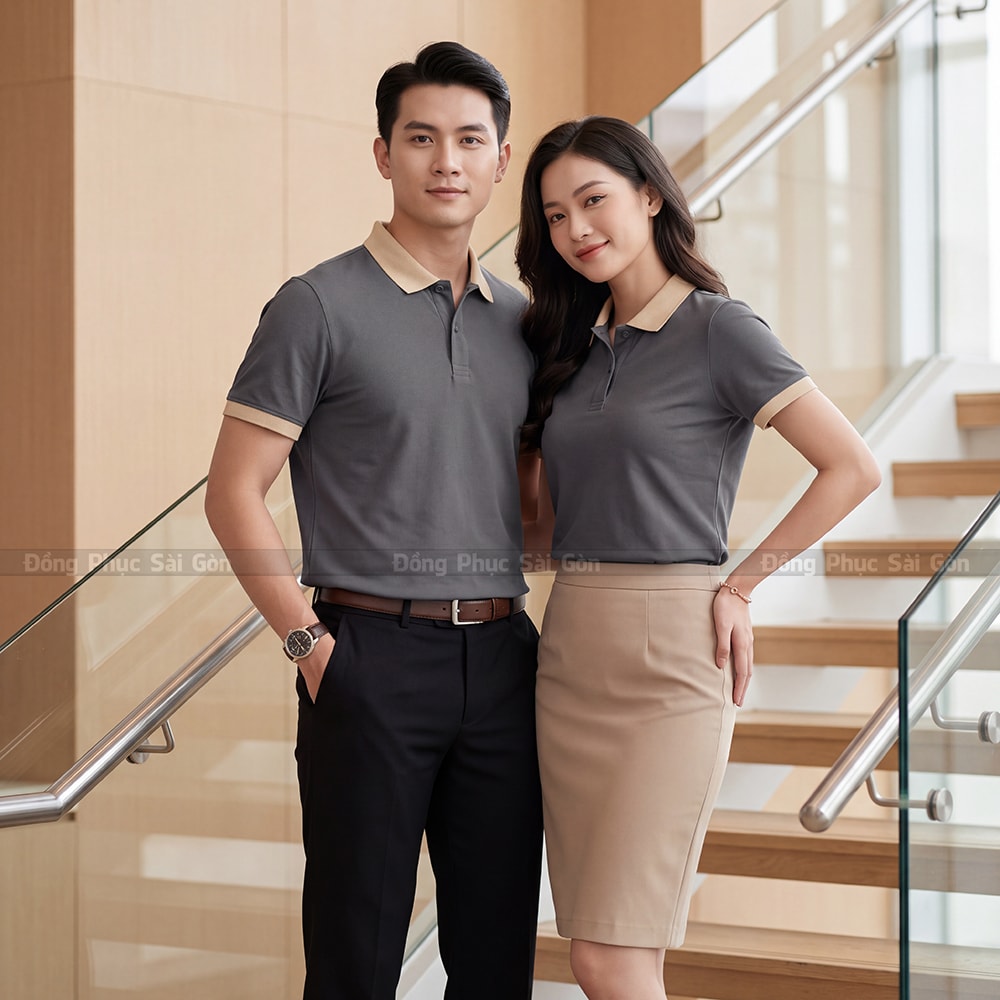 Áo thun polo đồng phục may sẵn màu xám thoáng mát 4