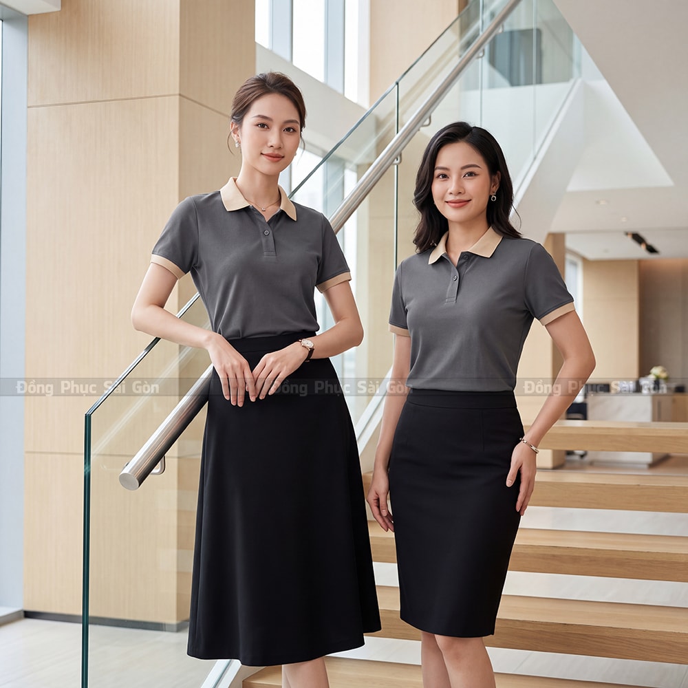 Áo thun polo đồng phục may sẵn màu xám thoáng mát 6