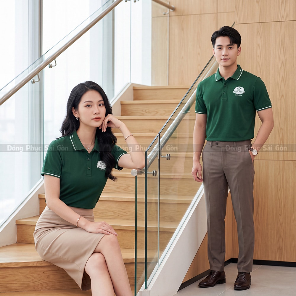 Áo thun polo đồng phục may sẵn màu xanh lá cây đẹp 3